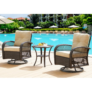 Wicker Rocking Chairs Wayfair   Kaycey Wicker Outdoor Rocking Swivel Chair 3 Piece Set With Cushions 